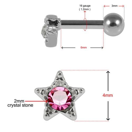 Star CZ Jewelled 925 Sterling Silver Cartilage Tragus Piercing Ear Stud - Monster Piercing