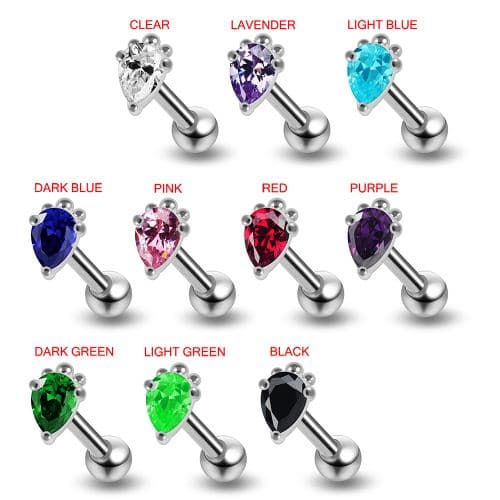 925 Sterling Silver Curved CZ Jewelled Cartilage Tragus Piercing Ear Stud - Monster Piercing