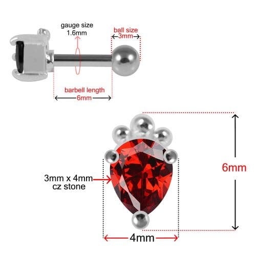 925 Sterling Silver Curved CZ Jewelled Cartilage Tragus Piercing Ear Stud - Monster Piercing