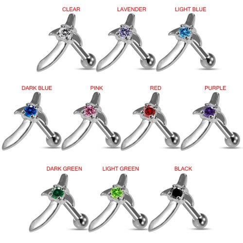 925 Sterling Silver Sword CZ Jewelled Cartilage Tragus Piercing Ear Stud - Monster Piercing