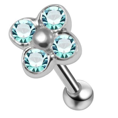 925 Sterling Silver Flower CZ Jewelled Cartilage Tragus Piercing Ear Stud - Monster Piercing