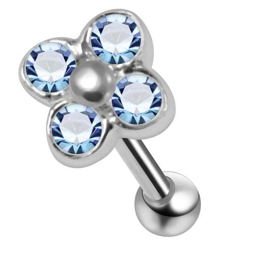 925 Sterling Silver Flower CZ Jewelled Cartilage Tragus Piercing Ear Stud - Monster Piercing