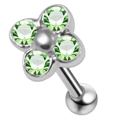 925 Sterling Silver Flower CZ Jewelled Cartilage Tragus Piercing Ear Stud - Monster Piercing