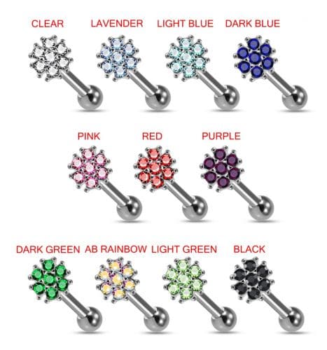 Flower CZ Jewelled 925 Sterling Silver Cartilage Tragus Piercing Ear Stud - Monster Piercing