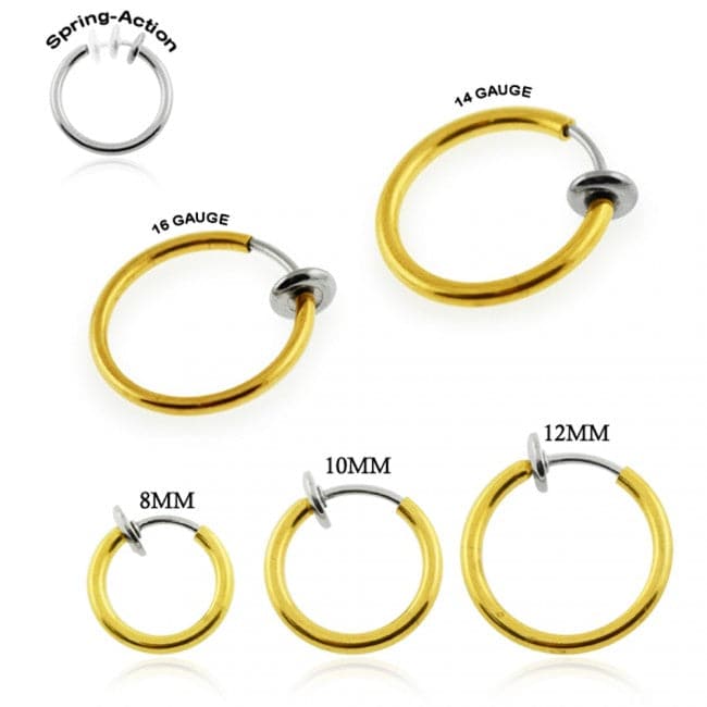 Spring Action Gold Fake Body Jewelry Nose Hoop - Monster Piercing