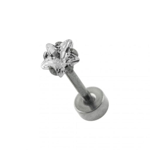 Surgical Steel Tragus Bar with Clear Star Gem Top and Disc Base - Monster Piercing