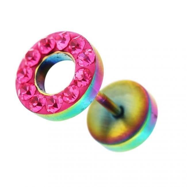 Multi Jeweled PVD Flat Disc Ear Plug - Monster Piercing