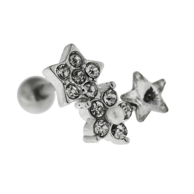 Cartilage Tragus Piercing Jeweled Flower with Star Ear Stud - Monster Piercing