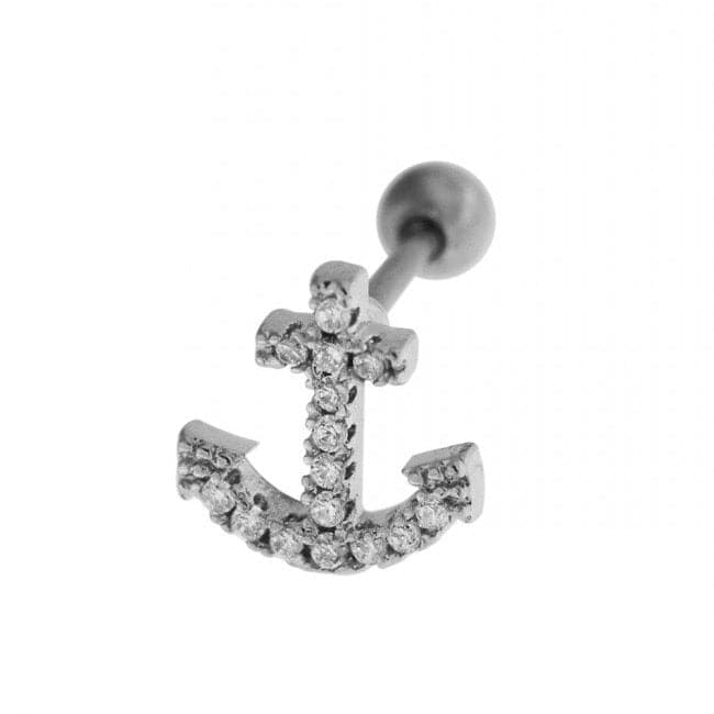 Cartilage Tragus Piercing Micro Jeweled Anchor Ear Stud - Monster Piercing