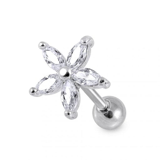 Flower Clear Gem Top Cartilage Helix Tragus Piercing Surgical Steel Ear Stud - Monster Piercing