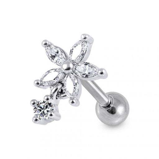 Flower Clear Gem Top Dangling Cartilage Helix Tragus Piercing - Monster Piercing