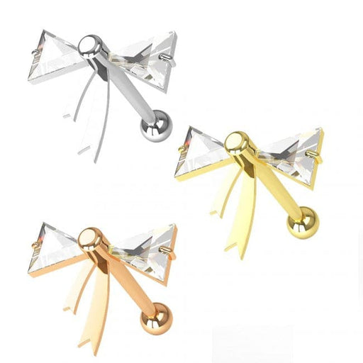 Stylish Jeweled Bow Tie Ear Stud - Monster Piercing