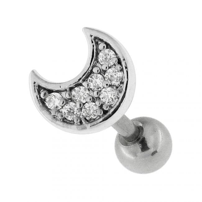 Half Moon with Micro Setting CZ Cartilage Helix Tragus Piercing Ear Stud - Monster Piercing