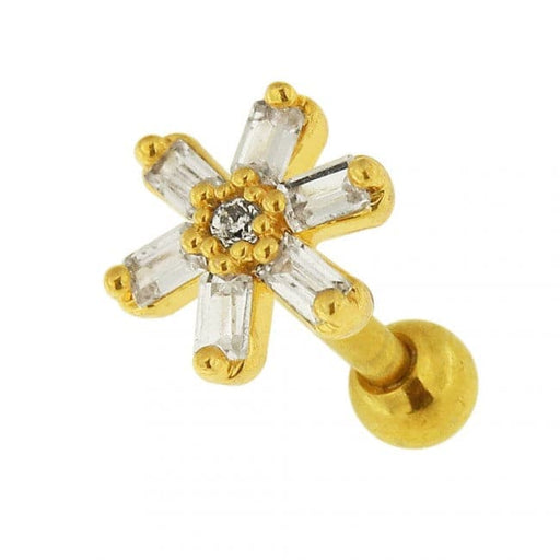 Square Crystal Flower Ear Stud - Monster Piercing