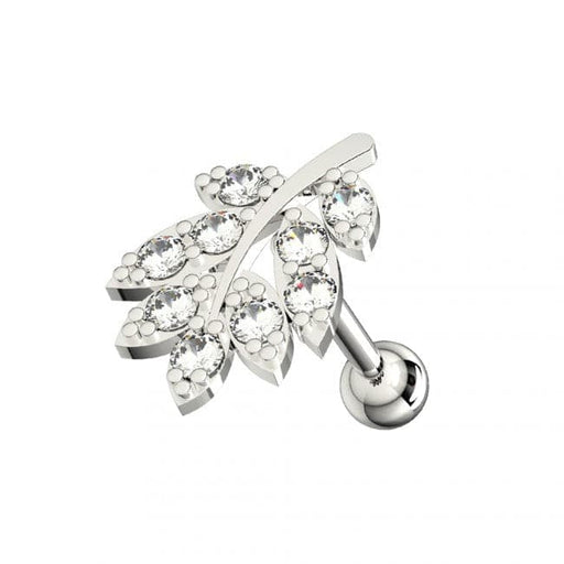 Jeweled Leaf Surgical Steel Cartilage Helix Tragus Piercing Ear Stud - Monster Piercing