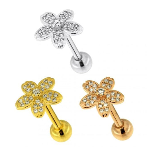 Micro Jeweled Flower Cartilage Helix Tragus Piercing Ear Stud - Monster Piercing