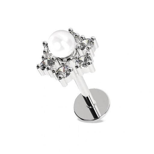 Surgical Steel Star with Pearl Flat Back Labret Cartilage Helix Tragus Piercing Ear Stud - Monster Piercing