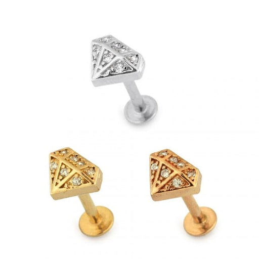 316L Surgical Steel Jewelled Diamond Shape Flat-Back Cartilage Ear Stud - Monster Piercing