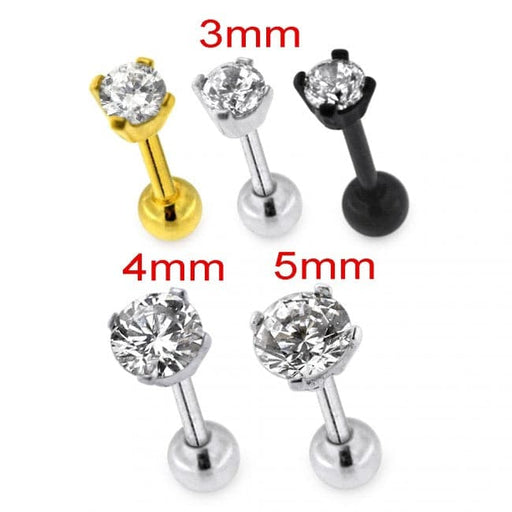 Round Single Jeweled Surgical Steel Cartilage Helix Tragus Piercing Ear Stud - Monster Piercing