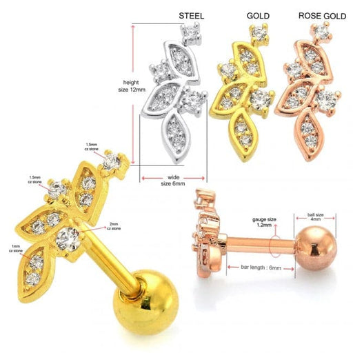 Surgical Steel Micro Jeweled Floral Flat Back Labret Cartilage Helix Tragus Piercing Ear Stud - Monster Piercing