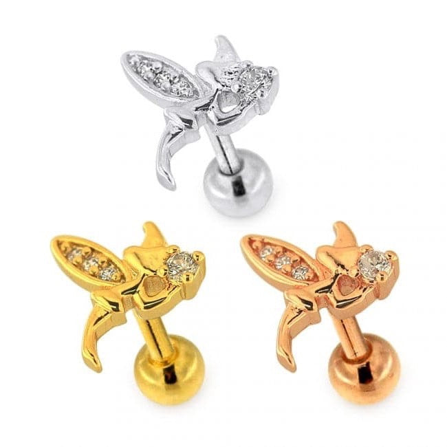 Micro Jeweled Witch with Wings Helix Tragus Piercing Ear Stud - Monster Piercing