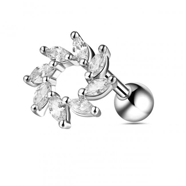 Jeweled Swirl Flower Helix Tragus Piercing Ear Stud - Monster Piercing