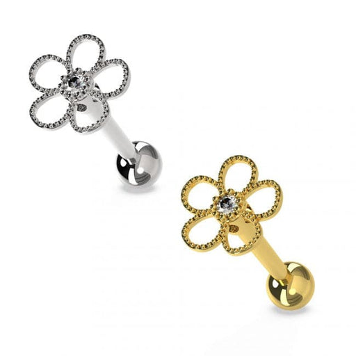 Cartilage Helix Tragus Piercing Center Jeweled Dotted Flower Ear Stud - Monster Piercing