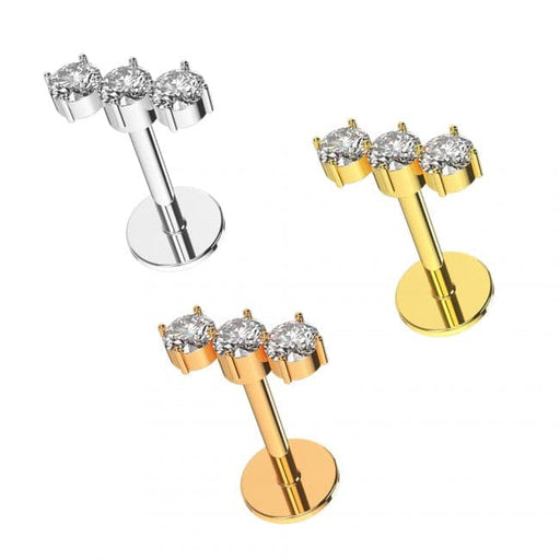 Triple CZ Jeweled Surgical Steel Helix Tragus Piercing Ear Stud - Monster Piercing