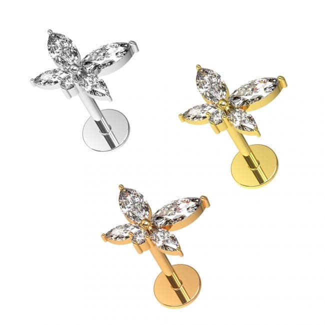 CZ Jeweled Butterfly Surgical Steel Helix Tragus Piercing Ear Stud - Monster Piercing