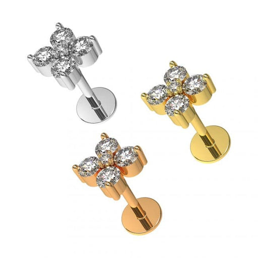 CZ Jeweled Tiny Flower Surgical Steel Helix Tragus Piercing Ear Stud - Monster Piercing