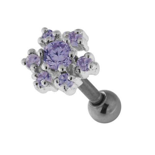 925 Sterling Silver Jewelled Flower Cartilage Tragus Piercing Ear Stud - Monster Piercing