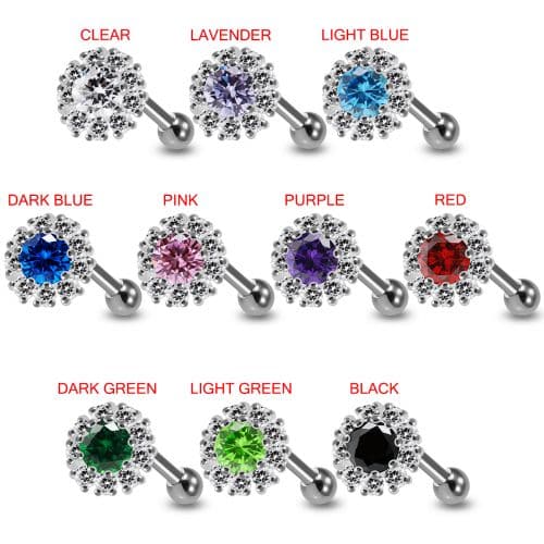 Sterling Silver Round CZ Jewelled Cartilage Helix Tragus Piercing Ear Stud - Monster Piercing