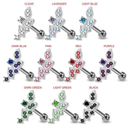 925 Sterling Silver CZ Jewelled Floral Cartilage Tragus Piercing Ear Stud - Monster Piercing