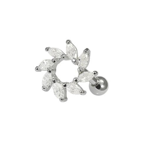 925 Sterling Silver Clear CZ Jewelled Swirl Flower Cartilage Tragus Piercing Ear Stud - Monster Piercing